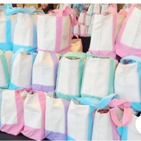 Trader Joe's Mini Blue Pastel Canvas Tote Bag NWT - Picture 1 of 4